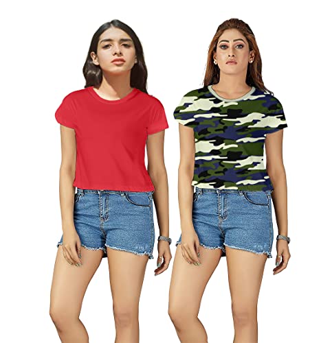 Image of Hangout Hub Women Crop Top T-Shirts | Round Neck Plain Solid Tshirts | Double Weaved | Shrink Free Tees | Casual T-Shirt for Woman Ladies Girls(Cotton|Pack of 3)