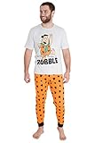 The Flintstones Herren Pyjama Lang, Fred Flintstone Herren Schlafanzug, Baumwolle Pyjama Herren und Teenager Jungen M-2XL (L, Grau & Orange)