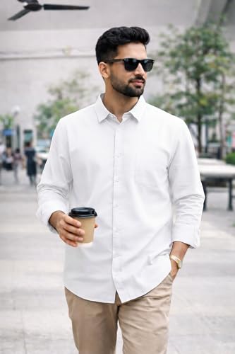 Image of Men's Solid Casual Shirt | Casual Plain Button Down Shirt for Men | Regular Fit Full Sleeves Smart Formal & Casual Wear