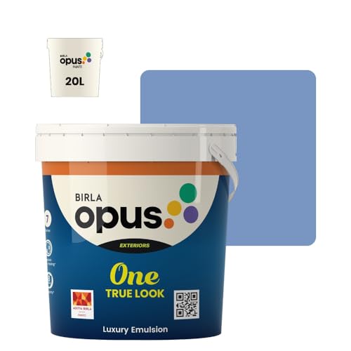 Image of Birla Opus One True Look Luxury Emulsion Paint (20L, Preordained Blues, Soft Sheen Finish) | Anti-Fading, UV & Algae Protection, Strong Film Intergrity | For Exterior Walls of Home, Office