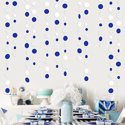 46 Feet Navy Blue White And Silver Circle Dots Garland Royal Blue Hanging Paper Polka Dots Streamer For Birthday Wedding Bridal Baby Shower Nautical Ahoy Achor Pirate Theme Party Decorations Supplies #TOP3