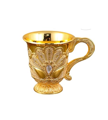 OUUOYSD Copa de latón, cáliz, 1 Copa de Vino Blanco Dorada, de Acero Inoxidable, con decoración de latón, Plateada y de latón.