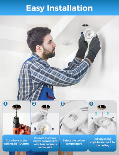 COTLEDL LED Einbaustrahler 230V Flach 7W, IP44 Einbauleuchten Loch 85-100mm LED Spots Schwenkbar Deckenspots, 650LM 3000K/4000K/6500K Einbauspots für Badezimmer Wohnzimmer Küche, 6er Set