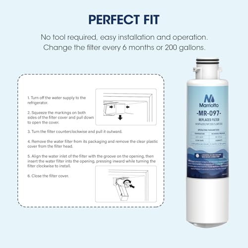 Image of MARRIOTTO MIWF6200 Water Filter Replacement for Midea MIWF6200, MRS26D5AST, MRS26D7AST, MRQ22D7AST, MF-2008-R2, NS-WF26SS0-1, Zline MIWFT2100, RFM-W-36, WF200, SJWF200, SJG2254FS, NSF42, (1 Pack)