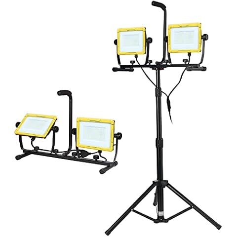 20000 Lumen Twin Head LED Work Light with Metal Telescopic Tripod Stand 10 Ft. Power Cord - IP 65 Water Resistant Cover