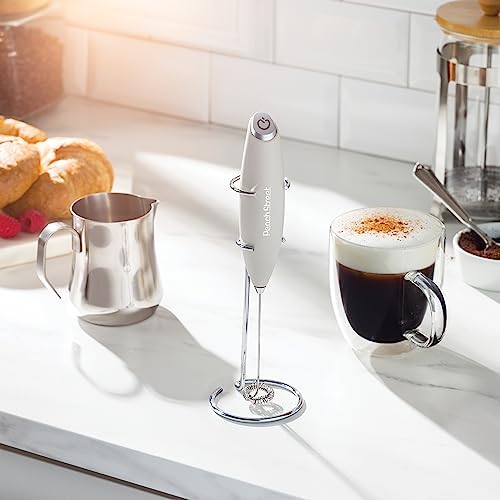 Powerful Handheld Milk Frother, Mini Milk Foamer, Battery Operated Stainless Steel Drink Mixer with Frother Stand