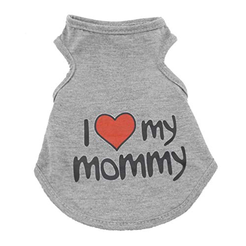 smalllee_lucky_store Kleidung für kleine Hunde Katzen, I Love My Mommy Daddy T-Shirt Weste, ärmellos Hemd, kühler,Sommer,Welpe Yorkie Chihuahua Kleidung,Grau,L Cover