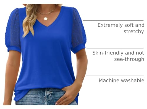 Image of Aokosor Womens Summer Tops V Neck T Shirts Swiss Dot Puff Sleeve Tops Loose Casual Tshirts