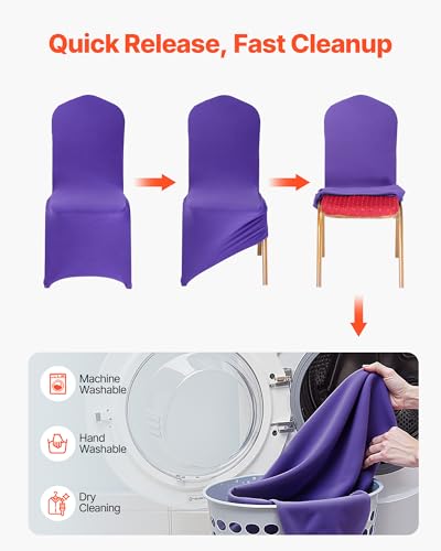 Image of VEVOR Chair Covers, Polyester Spandex Chair Cover, Stretch Slipcovers for Wedding Party Dining Banquet Flat-Front Chair Covers (Purple-a, 50PCS)