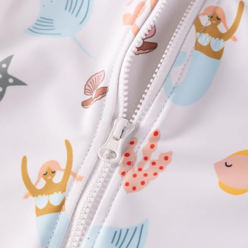 Image of Girls One Piece Swimsuits Zipper Rash Guard Long Sleeve Bathing Suit with Ruffle Hem UPF50+