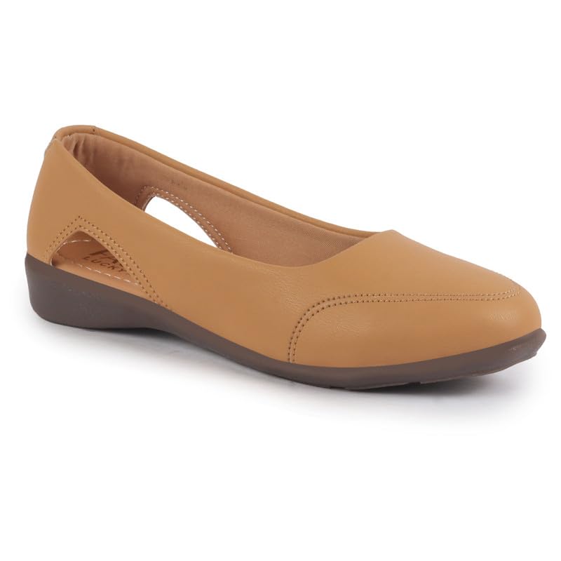 Image of FAUSTO Women Stylish Backless Casual Ballets | Low Heel Cut-Out Slip-On Ballerinas | Comfortable Walking Flats Sandals | Memory Cusion Insole