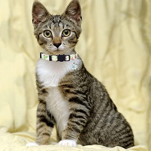 3PCS Cat Collars Quick Release Adjustable Kitten Collars Pack Flower Cat Collar Breakaway Puppy Collars Whelping Small Pet Collars with Bells and Safety Quick Release Buckle for Kittens Puppies