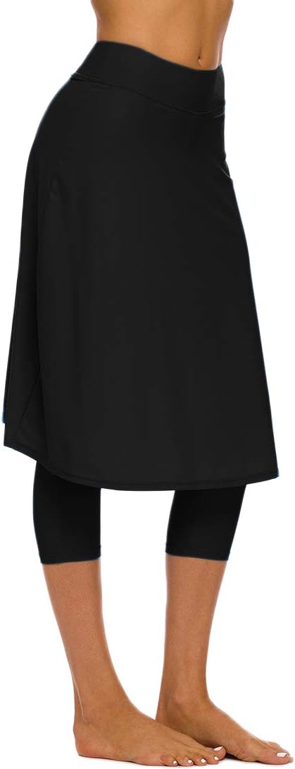 Micosuza Long Swim Skirt with Attached Leggings Modest Sun Protection Sports Skirt for Women