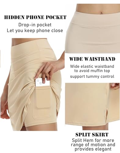 COOrun 20\" Knee Length Skirts for Women Quick Dry Golf Skirts with Underneath Pockets Lightweight Tennis Skirts Modest Skirts,Light Khaki XL - Thumbnail 4
