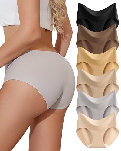 Simness Womens Seamless Underwear No Show Hipster Panties Full Coverage Stretch Breathable 6 Pack M