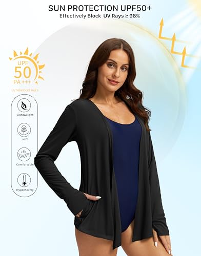 Women's UPF 50+ Sun Shirt Long Sleeve UV Sun Protection Shirts Lightweight Cardigan for Women with Pockets SPF Swim Cover Up3