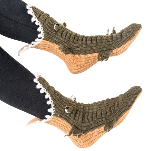 LOLAT Croc Socks Women/Gril Knit Crocodile Alligator Sock Christmas Winter Warm Home Animal Sock(US:5-10)