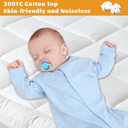 Finehom Queen Size Mattress Pad Extra Thick Bed Mattress Pad For Back Pain Breathable Plush Soft Top Pillow Cotton Quilted Mattress Topper Cover With Elastic 8"-21" Deep Pocket, White #TOP1