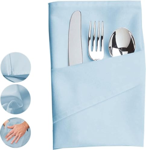 Image of Dining Table Napkins Polycotton Set of 6 Cloth Napkins for Dining Table Dinner Napkins Cloth 17x17 Inches for Party Wedding Cocktails Restaurant Decoration Regular Use Napkins-Light Blue