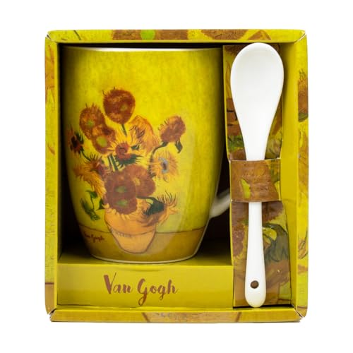 Van Gogh, Taza con cuchara y dibujo de la ''Los Girasoles'' , cerámica, Enesco