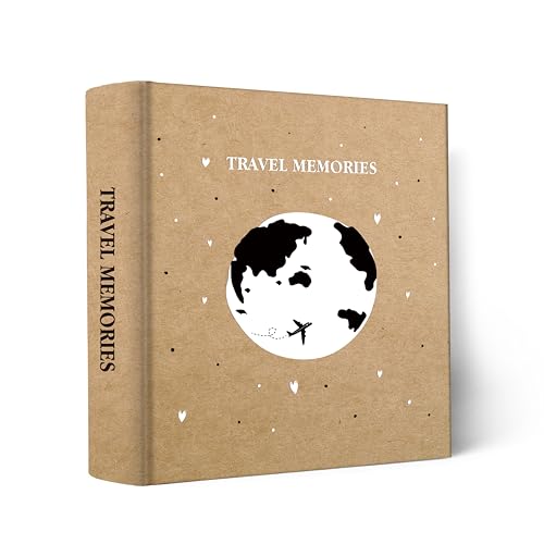 Holoary Álbum de fotos de 4 x 6 polegadas, 200 fotos por página, 200 bolsos, 4 x 6 polegadas com espaço para escrever, capa de papel kraft, design de mapa do mundo, aventura, férias, viagens