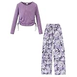 Azmxynol Tween Little Girls Clothes Girls' Fashion Knit Long Sleeve T-Shirt Top + Cargo Jogger Pants 2 Pieces Outfit Set Fall Winter Casual Clothing(11-12T)