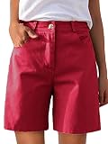 Onsoyours Damen Chino Bermuda Stretch Shorts Bequeme Kurze Hose Laufshorts Jogginghose Sommer Sportshorts Atmungsaktiv Running Gym Shorts Weinrot XL