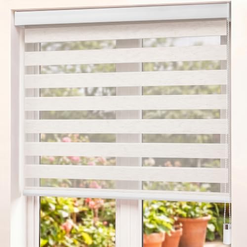 Image of Story@Home Zebra Window Blinds W 4 ft x H 7 ft | Dual Layer Roller Shades for Day and Night Privacy, Light Filtering Sheer Blinds for Home and Office, Modern Window Treatments - White