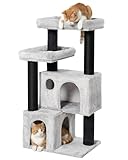KinoTail Rascador para gatos grandes, 4 niveles, 55 × 45 × 111 cm, 2 troncos rascadores de yute extra altos (45 cm y 40 cm), torre de gato estable con 2 plataformas de descanso y 2 cuevas para gatos