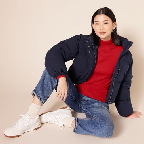 Amazon Essentials Jersey de Cuello Vuelto, Manga Larga, Ligero y de Ajuste Clásico (Disponible en Tallas Grandes) Mujer, Rojo, S