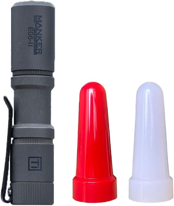 MANKER E05 II (Ti-Stonewashed, Cool White Version, 6500K) Compact Flashlight, High Density 1300 Lumens White LED Emitters (W&R Filters) No Battery
