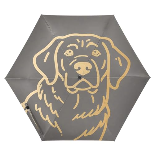Nexawaveo Paraguas de viaje pequeño resistente al viento dorado con diseño de perro, color gris, compacto, plegable, automático, para lluvia y sol