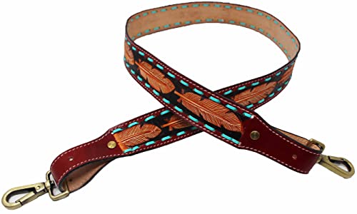 CHALLENGER 1 1/2" Wide Western Handcrafted Feather Tooled Turquoise Laced