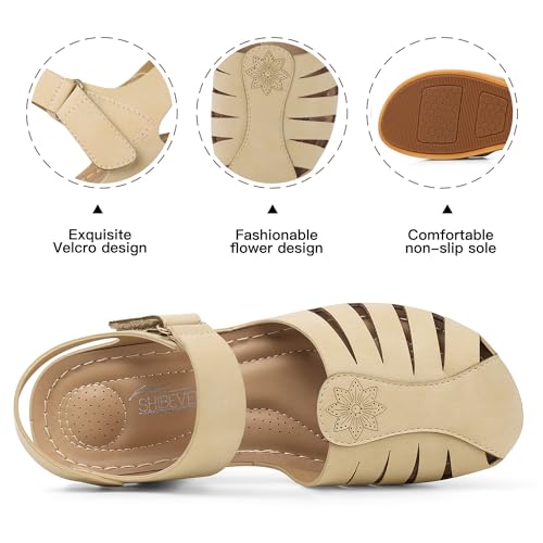 Image of SHIBEVER Women Comfortable Flat Sandals: Closed Toe Dressy Summer Sandal | Fisherman Comfortable for 8+ Hours Walking - No Ankle Rubs for All-day Commutes Lightweight Casual Outdoor Shoes