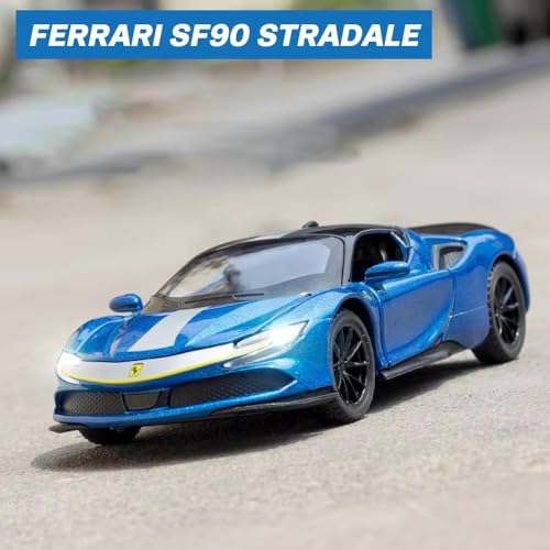 Image of 1:32 Scale Ferrari SF90 Toy Car | Metal Pullback Diecast Car for Kids with Openable Doors, Sound, Light Effects Toy for Car Enthusiasts (Color As Per Available), Red