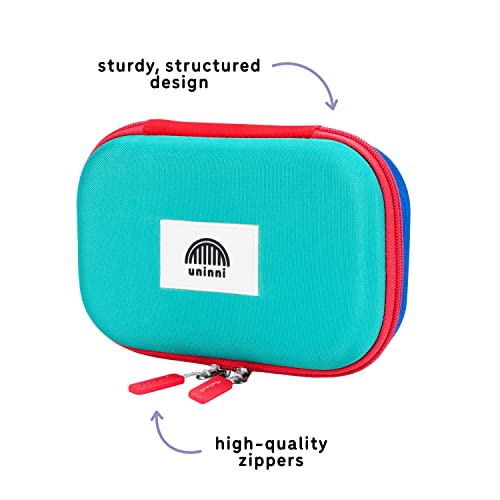 Image of Uninni Color Block (Blue /Green) Pencil Case for Boys & Girls Age 3+ - Large Kids Case with Mesh Storage Pocket & 2 Removable Dividers for Organizing Markers & Pens