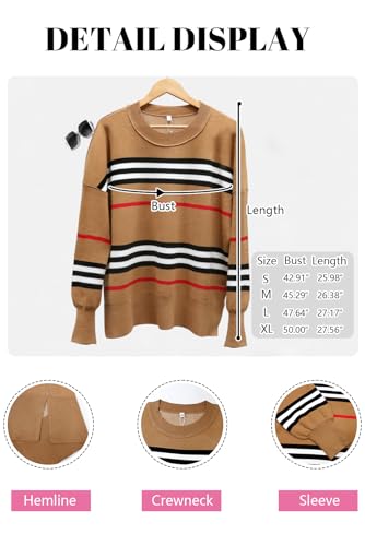 ETCYY Womens Sweaters Fall 2025 Batwing Long Sleeve Side Slit Knit Tops Crew Neck Striped Oversized Sweater Pullover3