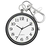 FUNGORGT Pocket Watch for Men Ultra Thin Bold Number Face Quartz Pocket Watch Key Buckle Key Ring-Keychain Clip on