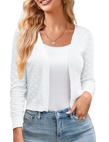 Othyroce Shrug Sweaters for Women Open Front Lightweight Crochet Knit Sweater Cardigans S-XL