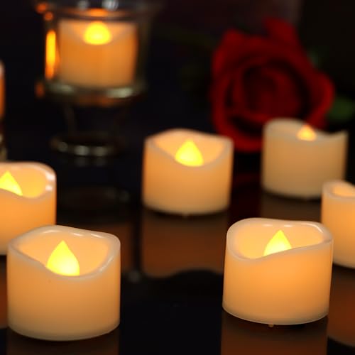 Image of CANDLE CHOICE Battery Operated Flameless Tea Lights Bright Flickering LED Tealight Votive Candles for Wedding Party Table Centerpieces Halloween Christmas Decoration Batteries Incl Amber Light 12 Pack