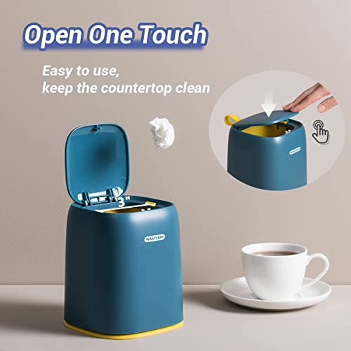Gilif Tiny Desktop Trash Can With Lid,Mini Waste Bin With Push Button Cover With 90Pcs Trash Bags,Modern Cute Small Little Plastic Countertop Garbage Bin For Car,Bathroom,Kitchen,Laundry Room (Blue) #TOP2