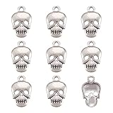 Pandahall 200pcs Tibetan Style Alloy Skull Head Pendants Charms Beads for Halloween Jewelry Making Supplies Decoration Bracelet Keychain Gifts Antique Silver 16x10mm