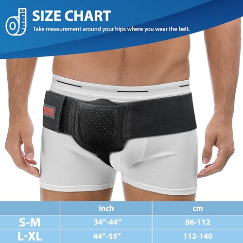 ORTONYX Inguinal Groin Hernia Belt for Men and Women with Removable Compression Pad and Adjustable Waist Strap, Hernia Support Truss for Inguinal, Incisional Hernias, Left/Right Side - Black L/XXL