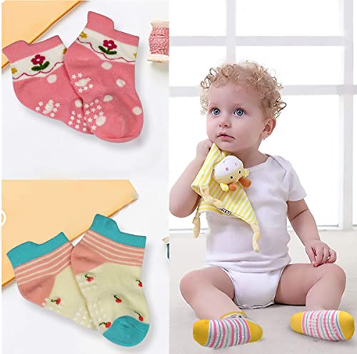 Image of Tphon 12 Pairs Toddler Non Skid Socks with Grips Anti Slip Bottom, Cotton Non Slip Ankle Crew Socks for Boys, Girls, Kids(1-7Years)