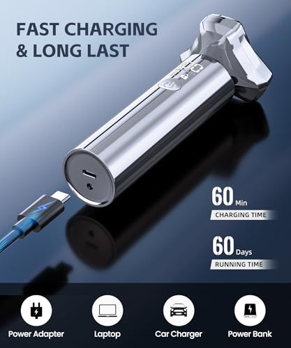 Image of Electric Razor for Men,10,000RPM High-Speed Motor, IPX8 Waterproof, USB Fast Charging, Quick Charge & Travel Lock,Upgrade Icy Gray