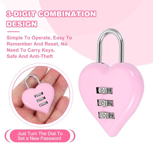 Image of MECCANIXITY Combination Locks, Heart Shape 3 Digit Password Padlock Love Locker Lock for Jewelry Storage Box Diary Gym Outdoor Fence Gate Hasp Cabinet Storage, Pink, Pack of 2