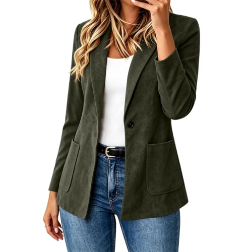 Womens Faux Suede Blazers Business Casual Fall Suit Jackets Army Green - image 1