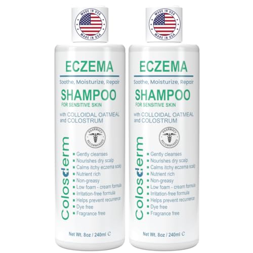 Eczema Cream Shampoo Treatment for Sensitive Skin for Kids & Adults- Colostrum & Colloidal Oatmeal -Itchy Scalp Anti Dandruff Eczema Shampoo for Scalp Women & Men, 16 fl oz, Made in USA