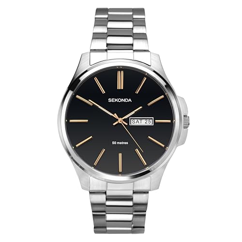 Sekonda Men's Quartz Watch with Black Dial Analogue Display and Silver Stainless Steel Bracelet 1097.27
