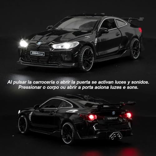 Image of WORSHIPER 1:32 Diecast Model Alloy B-M-W M4 Metal Pull Back Car with Sound Light, Openable Doors, Toy Vehicles for Kids Gift, car for Kids (B /M /W M4 RED Color)